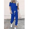 imagePRETTYGARDEN Women Summer Two Piece Outfits Striped Short Sleeve Pullover and Long Pants Tracksuit Travel Pajama Lounge SetSolid Royal Blue