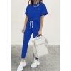imagePRETTYGARDEN Women Summer Two Piece Outfits Striped Short Sleeve Pullover and Long Pants Tracksuit Travel Pajama Lounge SetSolid Royal Blue