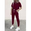 imagePRETTYGARDEN Women Summer Two Piece Outfits Striped Short Sleeve Pullover and Long Pants Tracksuit Travel Pajama Lounge SetSolid Wine Red