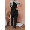 imagePRETTYGARDEN Women Summer Two Piece Outfits Striped Short Sleeve Pullover and Long Pants Tracksuit Travel Pajama Lounge SetZblack