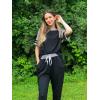 imagePRETTYGARDEN Women Summer Two Piece Outfits Striped Short Sleeve Pullover and Long Pants Tracksuit Travel Pajama Lounge SetZblack