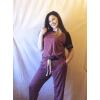 imagePRETTYGARDEN Women Summer Two Piece Outfits Striped Short Sleeve Pullover and Long Pants Tracksuit Travel Pajama Lounge SetZburgundy