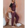imagePRETTYGARDEN Women Summer Two Piece Outfits Striped Short Sleeve Pullover and Long Pants Tracksuit Travel Pajama Lounge SetZburgundy