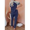 imagePRETTYGARDEN Women Summer Two Piece Outfits Striped Short Sleeve Pullover and Long Pants Tracksuit Travel Pajama Lounge SetZdark Blue