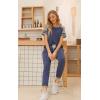 imagePRETTYGARDEN Women Summer Two Piece Outfits Striped Short Sleeve Pullover and Long Pants Tracksuit Travel Pajama Lounge SetZdark Blue