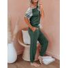 imagePRETTYGARDEN Women Summer Two Piece Outfits Striped Short Sleeve Pullover and Long Pants Tracksuit Travel Pajama Lounge SetZdark Green