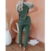 imagePRETTYGARDEN Women Summer Two Piece Outfits Striped Short Sleeve Pullover and Long Pants Tracksuit Travel Pajama Lounge SetZdark Green