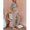 imagePRETTYGARDEN Women Summer Two Piece Outfits Striped Short Sleeve Pullover and Long Pants Tracksuit Travel Pajama Lounge SetZkhaki