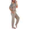 imagePRETTYGARDEN Women Summer Two Piece Outfits Striped Short Sleeve Pullover and Long Pants Tracksuit Travel Pajama Lounge SetZkhaki