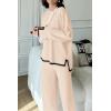 imagePRETTYGARDEN Womens 2 Piece Fall Knit Sweater Set Long Sleeve Tops Wide Leg Pants Sweatsuit Tracksuit Outfit Winter ClothingBeige