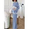 imagePRETTYGARDEN Womens 2 Piece Fall Knit Sweater Set Long Sleeve Tops Wide Leg Pants Sweatsuit Tracksuit Outfit Winter ClothingBlue