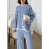 imagePRETTYGARDEN Womens 2 Piece Fall Knit Sweater Set Long Sleeve Tops Wide Leg Pants Sweatsuit Tracksuit Outfit Winter ClothingBlue