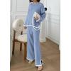 imagePRETTYGARDEN Womens 2 Piece Fall Knit Sweater Set Long Sleeve Tops Wide Leg Pants Sweatsuit Tracksuit Outfit Winter ClothingBlue