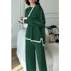 imagePRETTYGARDEN Womens 2 Piece Fall Knit Sweater Set Long Sleeve Tops Wide Leg Pants Sweatsuit Tracksuit Outfit Winter ClothingGreen