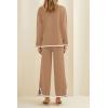 imagePRETTYGARDEN Womens 2 Piece Fall Knit Sweater Set Long Sleeve Tops Wide Leg Pants Sweatsuit Tracksuit Outfit Winter ClothingKhaki