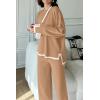 imagePRETTYGARDEN Womens 2 Piece Fall Knit Sweater Set Long Sleeve Tops Wide Leg Pants Sweatsuit Tracksuit Outfit Winter ClothingKhaki