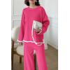 imagePRETTYGARDEN Womens 2 Piece Fall Knit Sweater Set Long Sleeve Tops Wide Leg Pants Sweatsuit Tracksuit Outfit Winter ClothingRose Red