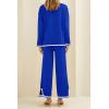 imagePRETTYGARDEN Womens 2 Piece Fall Knit Sweater Set Long Sleeve Tops Wide Leg Pants Sweatsuit Tracksuit Outfit Winter ClothingRoyal Blue