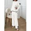 imagePRETTYGARDEN Womens 2 Piece Fall Knit Sweater Set Long Sleeve Tops Wide Leg Pants Sweatsuit Tracksuit Outfit Winter ClothingWhite