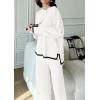 imagePRETTYGARDEN Womens 2 Piece Fall Knit Sweater Set Long Sleeve Tops Wide Leg Pants Sweatsuit Tracksuit Outfit Winter ClothingWhite