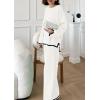 imagePRETTYGARDEN Womens 2 Piece Fall Knit Sweater Set Long Sleeve Tops Wide Leg Pants Sweatsuit Tracksuit Outfit Winter ClothingWhite