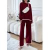 imagePRETTYGARDEN Womens 2 Piece Fall Knit Sweater Set Long Sleeve Tops Wide Leg Pants Sweatsuit Tracksuit Outfit Winter ClothingWine Red