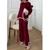 imagePRETTYGARDEN Womens 2 Piece Fall Knit Sweater Set Long Sleeve Tops Wide Leg Pants Sweatsuit Tracksuit Outfit Winter ClothingWine Red