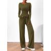 imagePRETTYGARDEN Womens 2 Piece Lounge Sets Asymmetrical Long Sleeve T Shirt Wide Leg Pants Casual Outfits TracksuitArmy Green