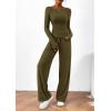 imagePRETTYGARDEN Womens 2 Piece Lounge Sets Asymmetrical Long Sleeve T Shirt Wide Leg Pants Casual Outfits TracksuitArmy Green
