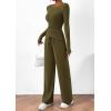 imagePRETTYGARDEN Womens 2 Piece Lounge Sets Asymmetrical Long Sleeve T Shirt Wide Leg Pants Casual Outfits TracksuitArmy Green