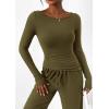 imagePRETTYGARDEN Womens 2 Piece Lounge Sets Asymmetrical Long Sleeve T Shirt Wide Leg Pants Casual Outfits TracksuitArmy Green