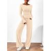 imagePRETTYGARDEN Womens 2 Piece Lounge Sets Asymmetrical Long Sleeve T Shirt Wide Leg Pants Casual Outfits TracksuitBeige