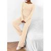 imagePRETTYGARDEN Womens 2 Piece Lounge Sets Asymmetrical Long Sleeve T Shirt Wide Leg Pants Casual Outfits TracksuitBeige