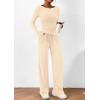 imagePRETTYGARDEN Womens 2 Piece Lounge Sets Asymmetrical Long Sleeve T Shirt Wide Leg Pants Casual Outfits TracksuitBeige