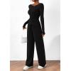 imagePRETTYGARDEN Womens 2 Piece Lounge Sets Asymmetrical Long Sleeve T Shirt Wide Leg Pants Casual Outfits TracksuitBlack