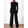 imagePRETTYGARDEN Womens 2 Piece Lounge Sets Asymmetrical Long Sleeve T Shirt Wide Leg Pants Casual Outfits TracksuitBlack