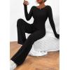 imagePRETTYGARDEN Womens 2 Piece Lounge Sets Asymmetrical Long Sleeve T Shirt Wide Leg Pants Casual Outfits TracksuitBlack