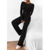 imagePRETTYGARDEN Womens 2 Piece Lounge Sets Asymmetrical Long Sleeve T Shirt Wide Leg Pants Casual Outfits TracksuitBlack