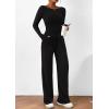 imagePRETTYGARDEN Womens 2 Piece Lounge Sets Asymmetrical Long Sleeve T Shirt Wide Leg Pants Casual Outfits TracksuitBlack
