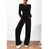 imagePRETTYGARDEN Womens 2 Piece Lounge Sets Asymmetrical Long Sleeve T Shirt Wide Leg Pants Casual Outfits TracksuitBlack