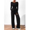 imagePRETTYGARDEN Womens 2 Piece Lounge Sets Asymmetrical Long Sleeve T Shirt Wide Leg Pants Casual Outfits TracksuitBlack