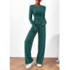 imagePRETTYGARDEN Womens 2 Piece Lounge Sets Asymmetrical Long Sleeve T Shirt Wide Leg Pants Casual Outfits TracksuitBlue Green