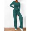 imagePRETTYGARDEN Womens 2 Piece Lounge Sets Asymmetrical Long Sleeve T Shirt Wide Leg Pants Casual Outfits TracksuitBlue Green