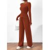 imagePRETTYGARDEN Womens 2 Piece Lounge Sets Asymmetrical Long Sleeve T Shirt Wide Leg Pants Casual Outfits TracksuitBrick Red