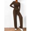 imagePRETTYGARDEN Womens 2 Piece Lounge Sets Asymmetrical Long Sleeve T Shirt Wide Leg Pants Casual Outfits TracksuitBrown