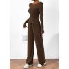 imagePRETTYGARDEN Womens 2 Piece Lounge Sets Asymmetrical Long Sleeve T Shirt Wide Leg Pants Casual Outfits TracksuitBrown