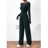imagePRETTYGARDEN Womens 2 Piece Lounge Sets Asymmetrical Long Sleeve T Shirt Wide Leg Pants Casual Outfits TracksuitDark Blue