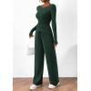 imagePRETTYGARDEN Womens 2 Piece Lounge Sets Asymmetrical Long Sleeve T Shirt Wide Leg Pants Casual Outfits TracksuitDark Green