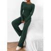 imagePRETTYGARDEN Womens 2 Piece Lounge Sets Asymmetrical Long Sleeve T Shirt Wide Leg Pants Casual Outfits TracksuitDark Green