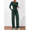 imagePRETTYGARDEN Womens 2 Piece Lounge Sets Asymmetrical Long Sleeve T Shirt Wide Leg Pants Casual Outfits TracksuitDark Green